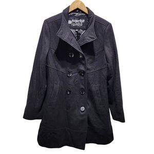 Sugarfly double breasted coat jacket peacock black large wool blend